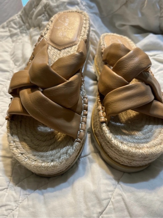 Oasis Society Shoes - Braided Leather Espadrille Slide Sandals in Brown